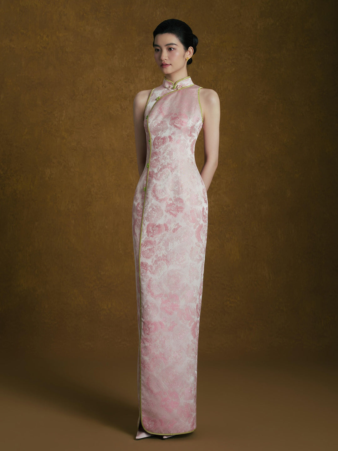 Pink Jacquard Qipao Two-Piece Set 粉色新中式改良旗袍套装 – qipao dress front