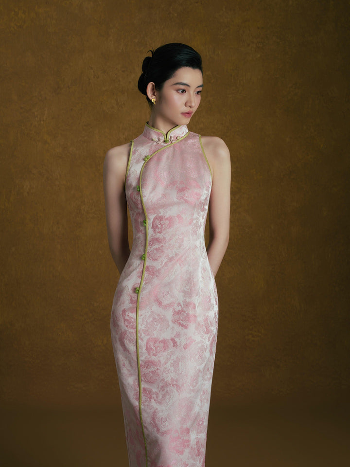 Pink Jacquard Qipao Two-Piece Set 粉色新中式改良旗袍套装 – qipao dress three-quarter