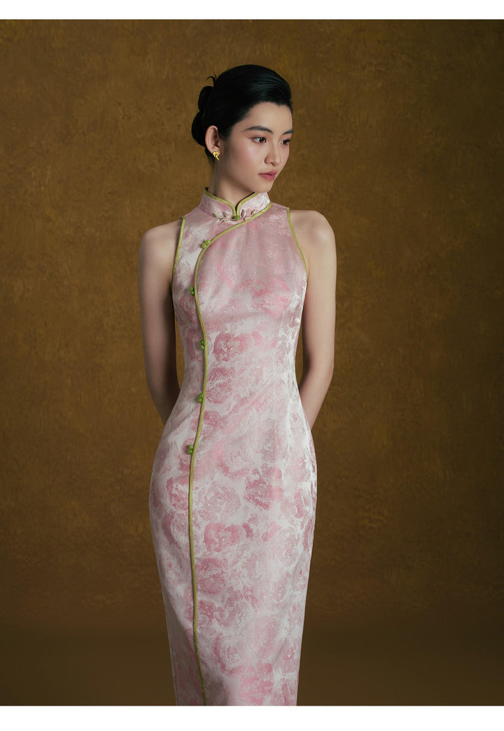 Pink Jacquard Qipao Two-Piece Set 粉色新中式改良旗袍套装 – qipao dress side
