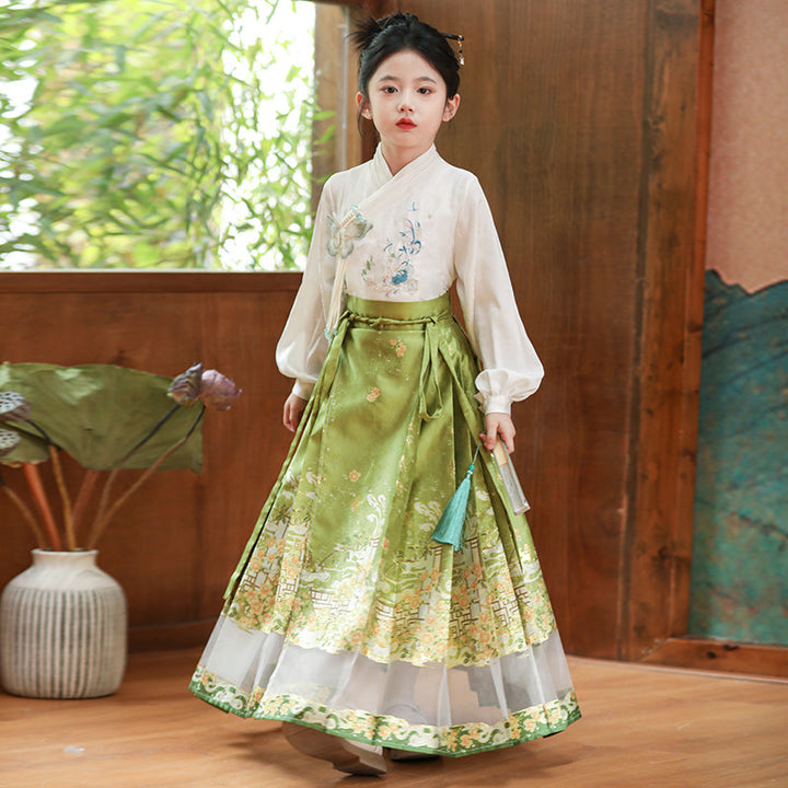 MaMianQuan Chinese pleaded skirt with sheer panel
