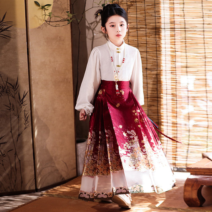 MaMianQuan Chinese pleaded skirt with sheer panel