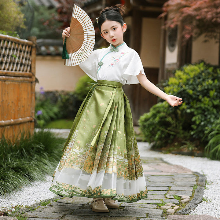 MaMianQuan Chinese pleaded skirt with sheer panel