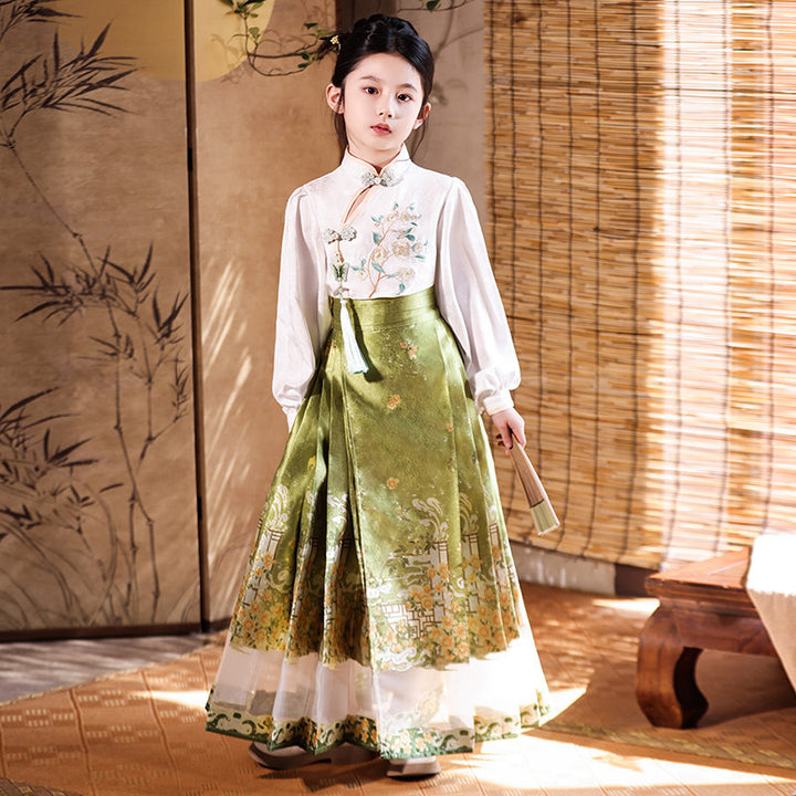 MaMianQuan Chinese pleaded skirt with sheer panel