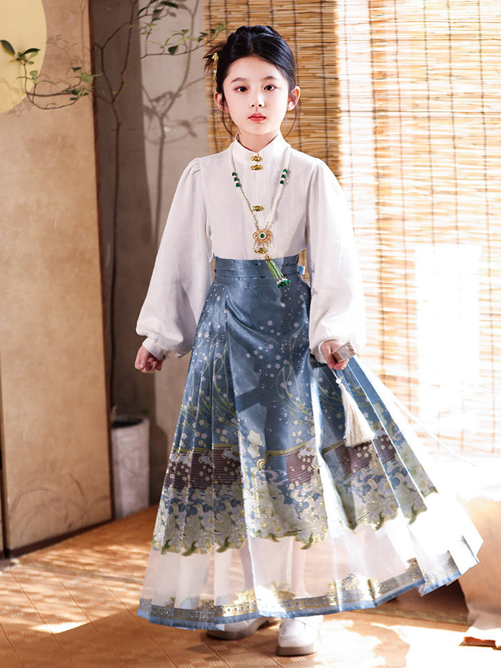 MaMianQuan Chinese pleaded skirt with sheer panel