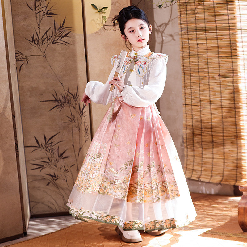 MaMianQuan Chinese pleaded skirt with sheer panel