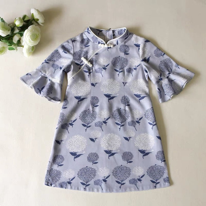 RUFFLE SLEEVE DANDELION PRINT DRESS