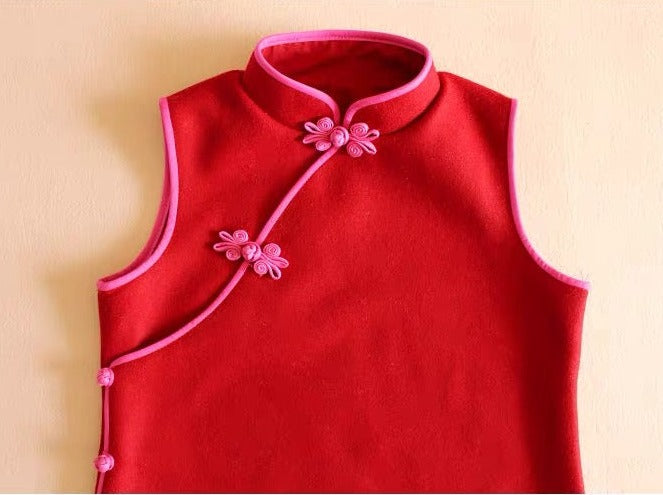 SLEEVELESS WOOL BLEND CHEONGSAM DRESS