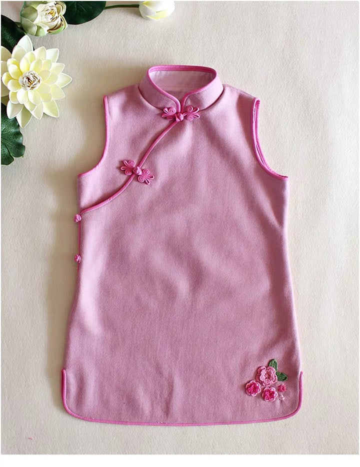 SLEEVELESS WOOL BLEND CHEONGSAM DRESS