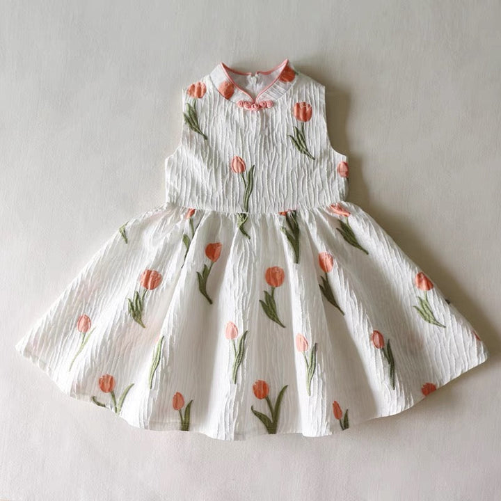 SLEEVELESS CHEONGSAM PRINCESS DRESS WITH TULIP PRINT