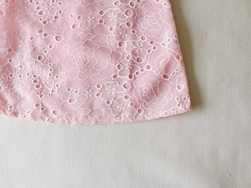 EYELET PINK ROSE CHEONGSAM DRESS