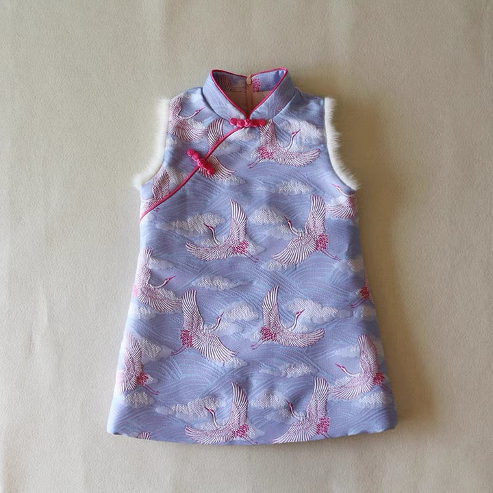 PADDED CHEONGSAM TUNIC WITH FAUX FUR DETAILS