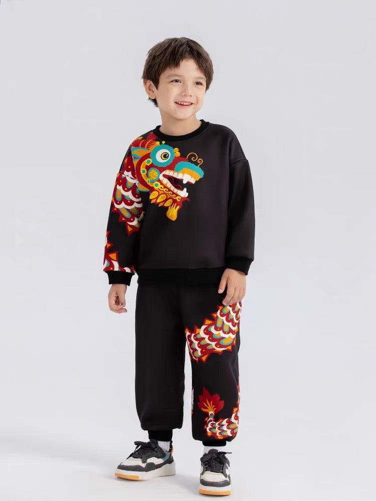 ASYMETRIC DRAGON PRINT DRY SWEAT SET