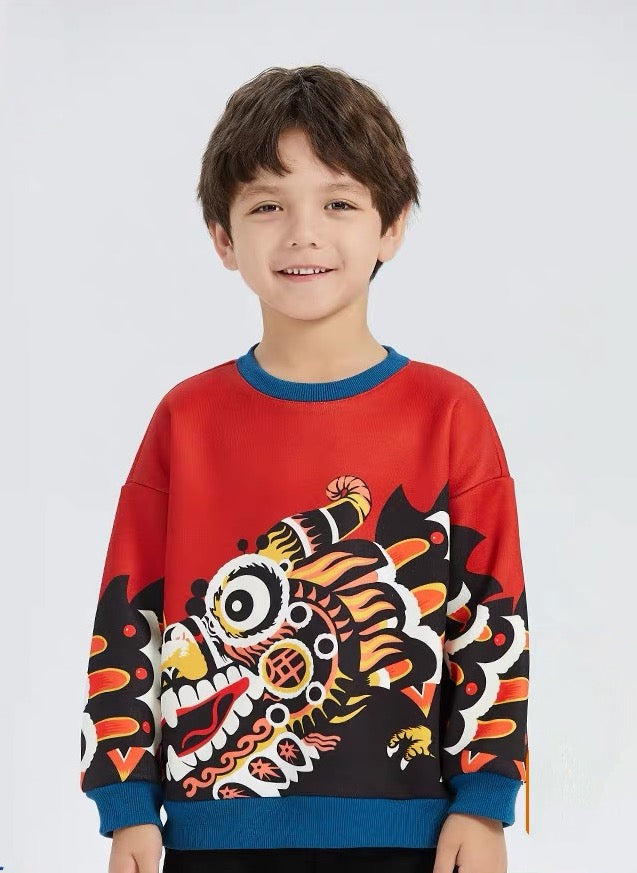 PILE LINE THERMAL DRAGON PRINT SWEAT