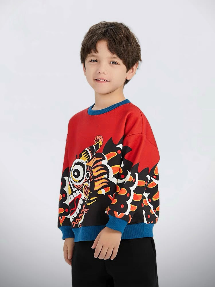 PILE LINE THERMAL DRAGON PRINT SWEAT
