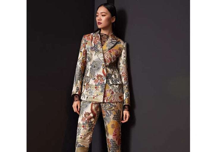 JACQUARD CRANE PRINT BLAZER
