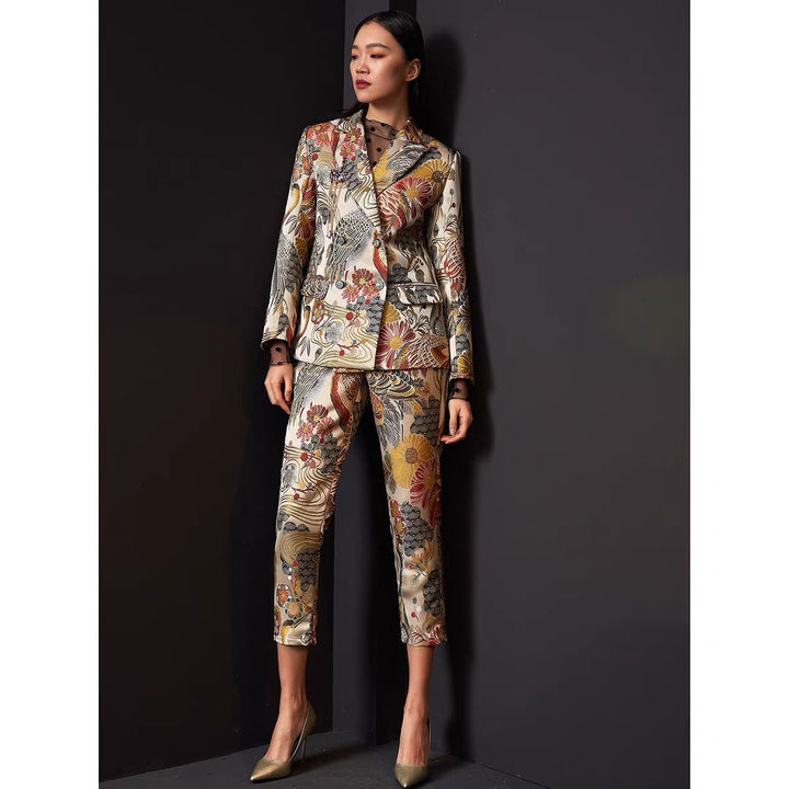 JACQUARD CRANE PRINT CROP PANT