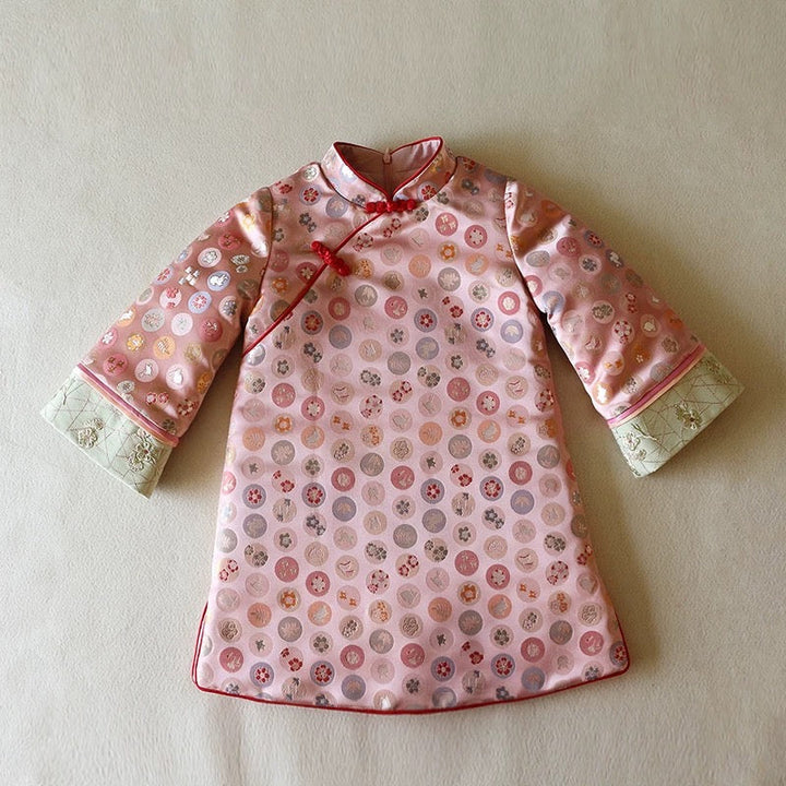 PADDED CHEONGSAM DRESS WITH RABBIT DETAILS