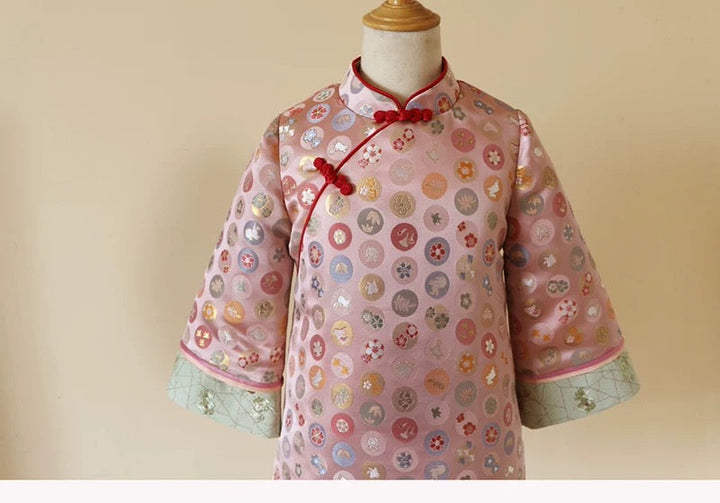 PADDED CHEONGSAM DRESS WITH RABBIT DETAILS