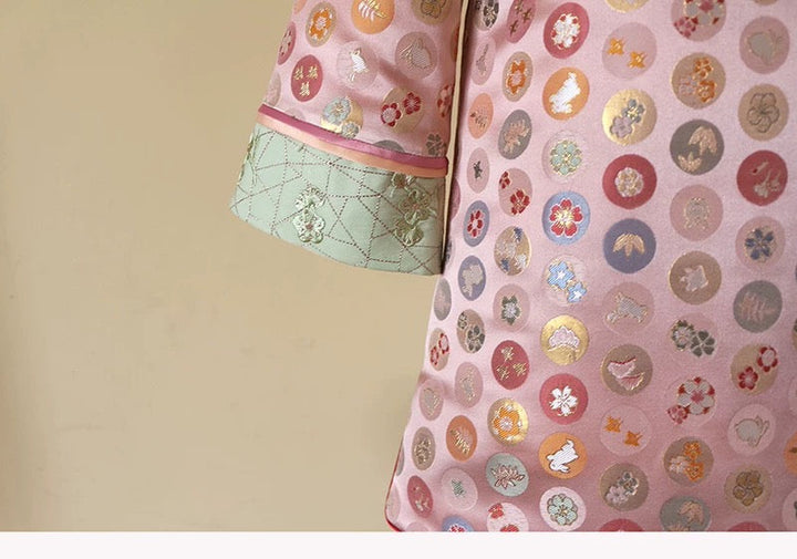 PADDED CHEONGSAM DRESS WITH RABBIT DETAILS